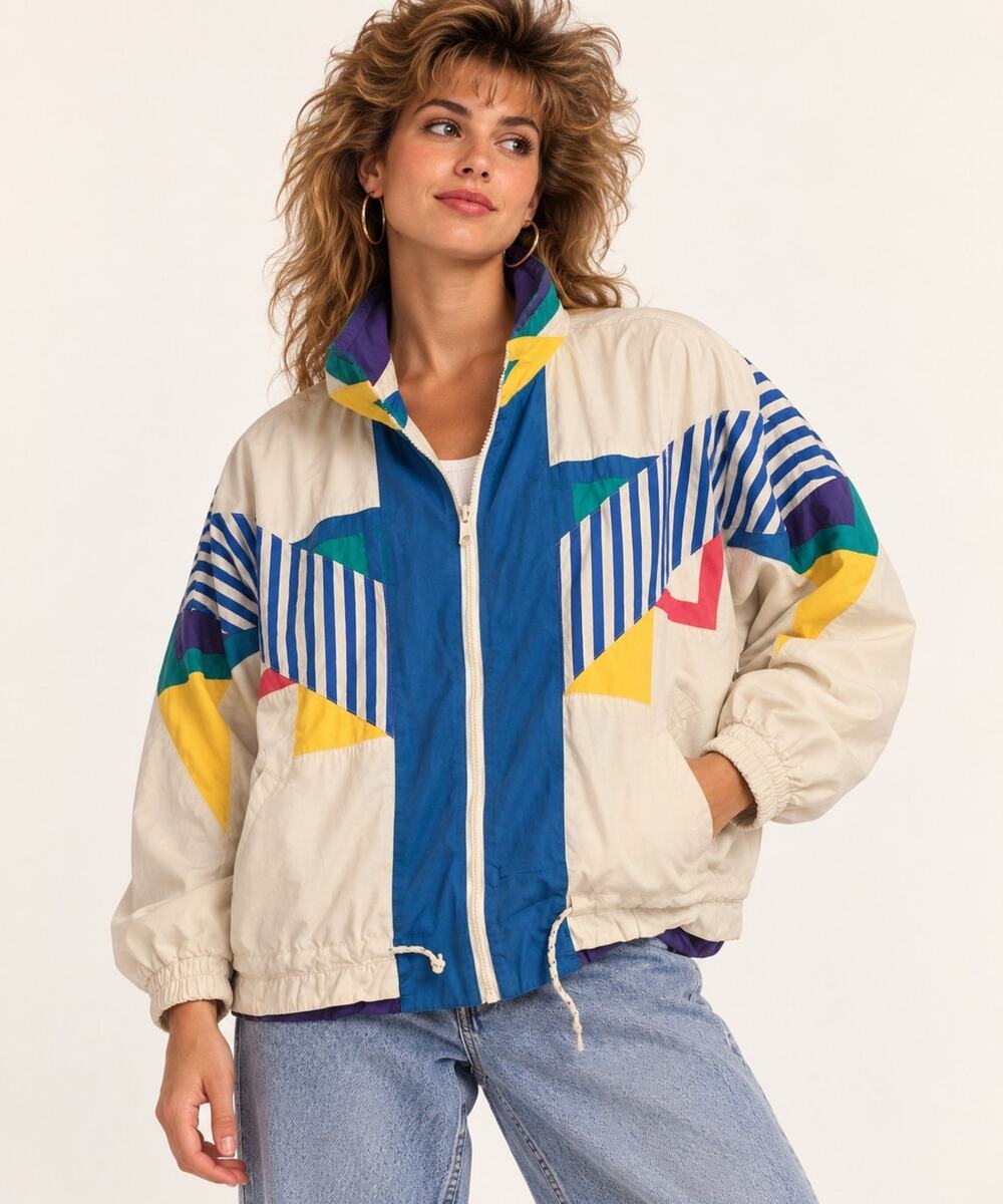 Vintage 80s Climate Zone Colorblock Windbreaker Jacket 26/28 Retro Geometric Zip